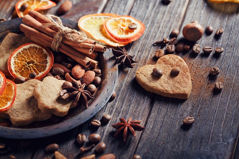 Gingerbread cookies with cinnamon, star anise and dried orange