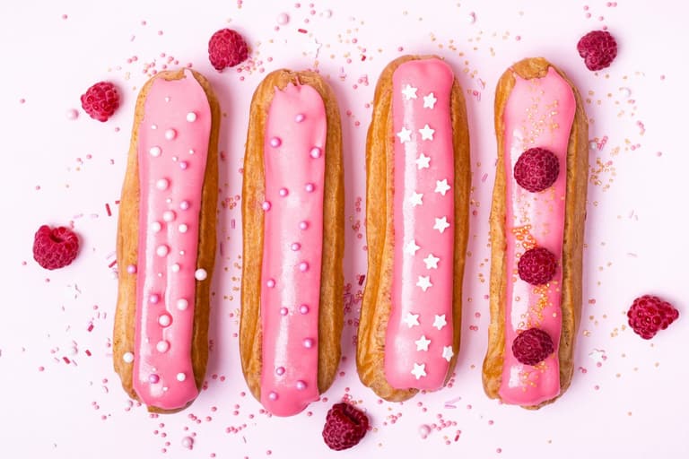 Pink glazed eclairs