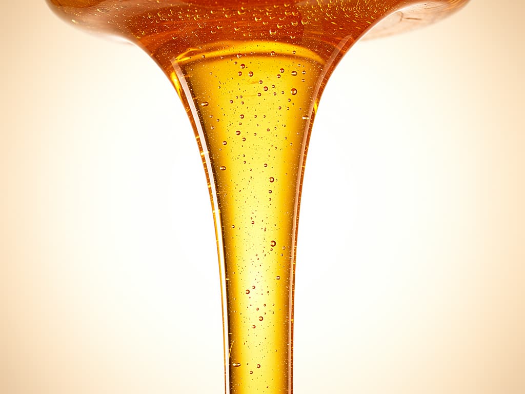 Honey flowing in a thick, even stream